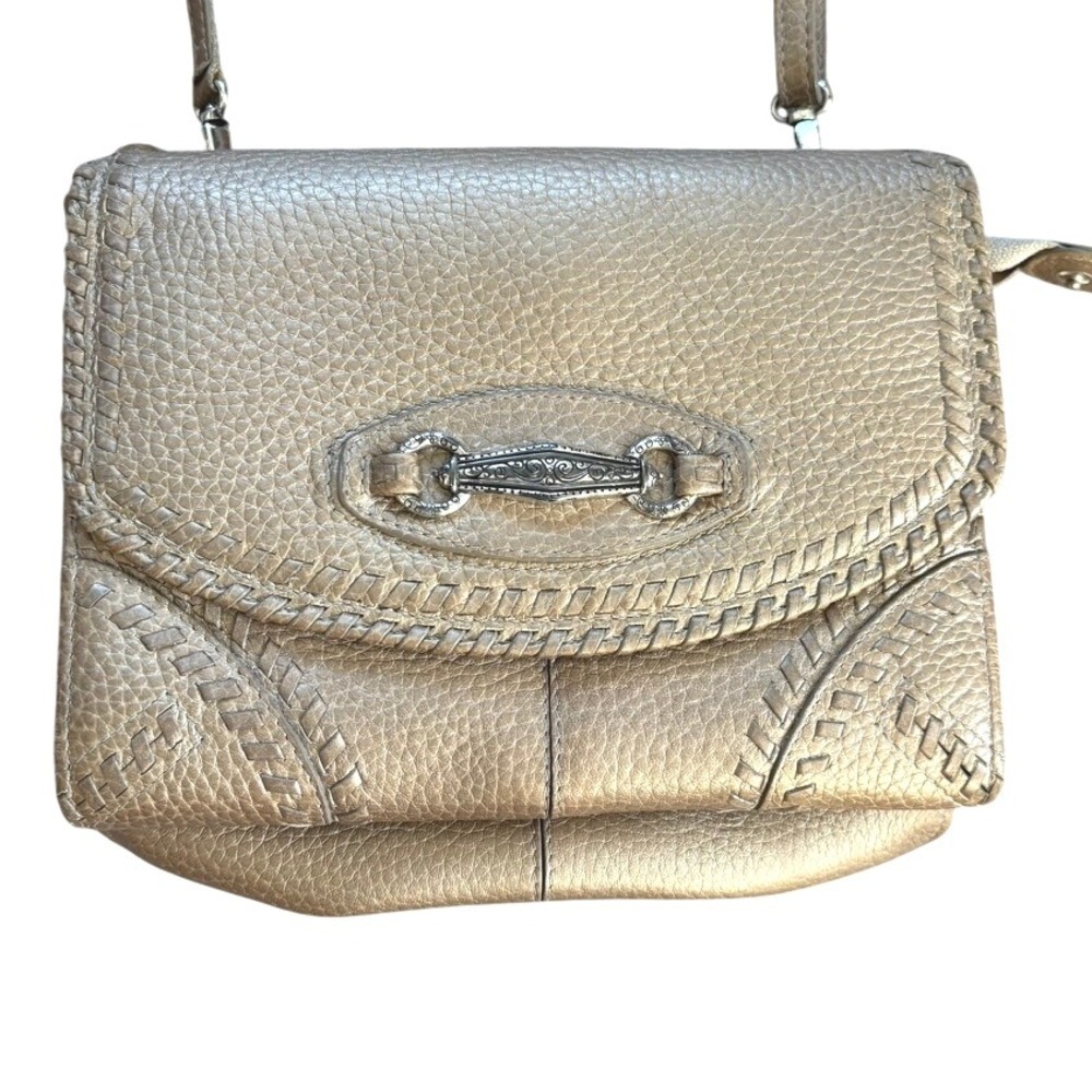 Vintage Brighton Crossbody Bag Organizer Small Pebbled Gold Leather Heart Detail